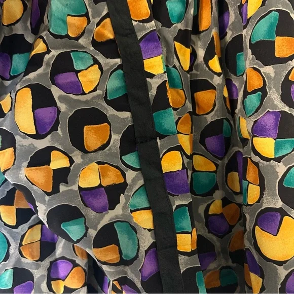 Vintage Adolfo Saks Fifth Avenue Pleated Silk Skirt Grey Gold Teal Dots Small - Picture 4 of 10